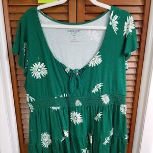 Super Soft Tie Front Keyhole Babydoll Top, Green, Size 2